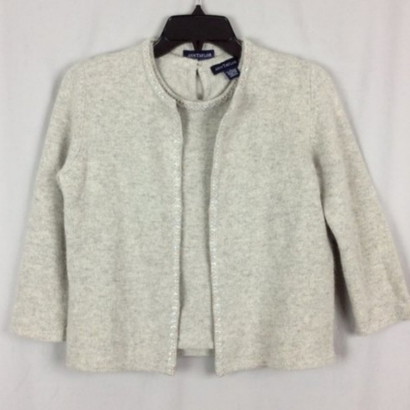 VTG Ann Taylor Blue Label Angora Lambswool Cardigan Set Beaded Old Money S - Picture 1 of 13